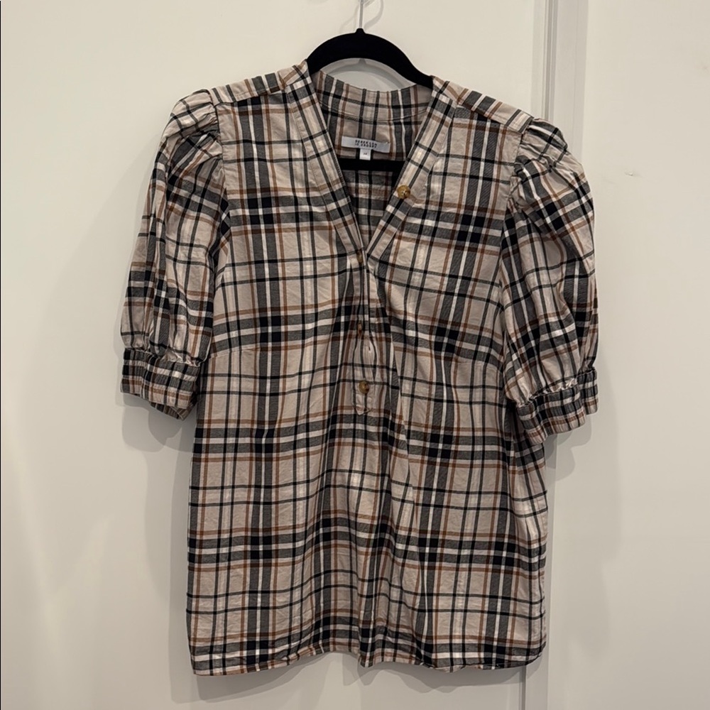 Derek Lam Plaid Puff Sleeve Blouse